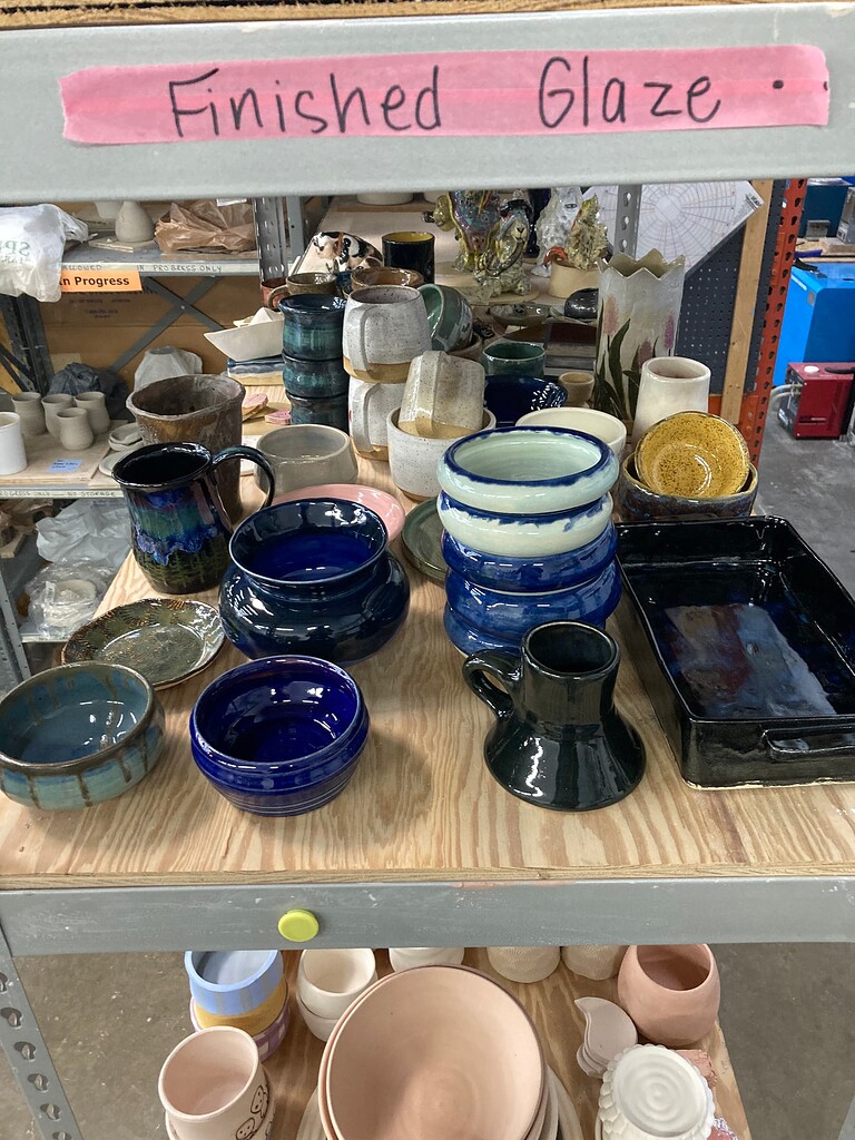 Ceramics shelves overflowing Ceramics Dallas Makerspace Talk